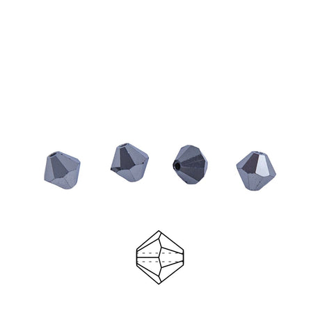 86CC309-F: Preciosa Crystal Dia Jet Hematite 6x6mm-72PC