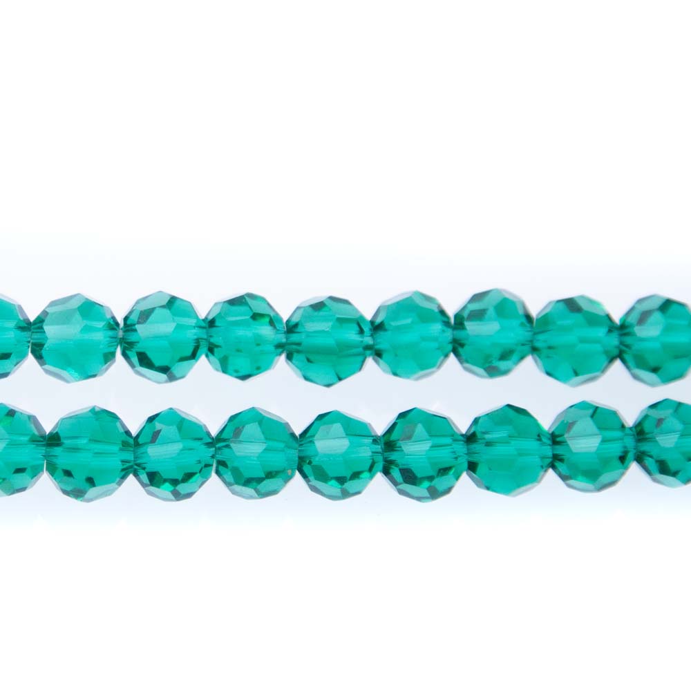 8CG285: 8mm Blue Zircon Glass Faceted Round Beads
