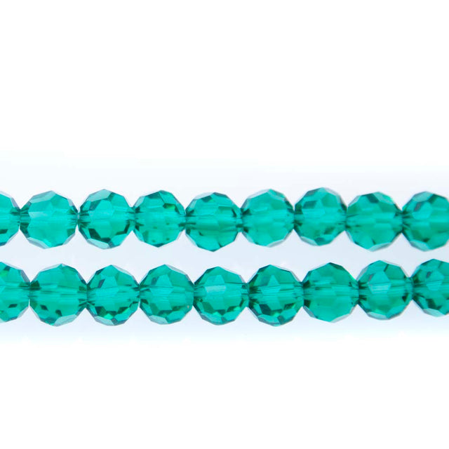 8CG285: 8mm Blue Zircon Glass Faceted Round Beads