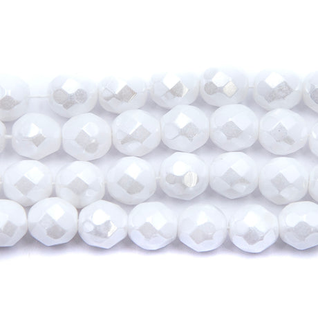 8FC312-WAR: CZ Faceted Rd Alabaster Wedding Luster 8mm-25PC