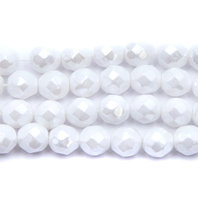 8FC312-WAR: CZ Faceted Rd Alabaster Wedding Luster 8mm-25PC