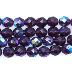 8FC599-5R: CZ FACET RD DK Plum AB 8mm-25PC