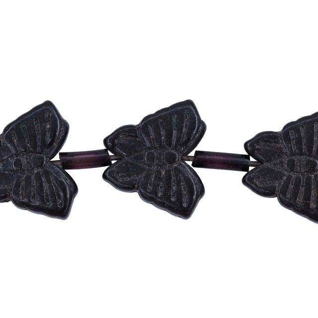 90ST612-BK: Magnesite Butterfly Beads Black 13x15mm 15.5"