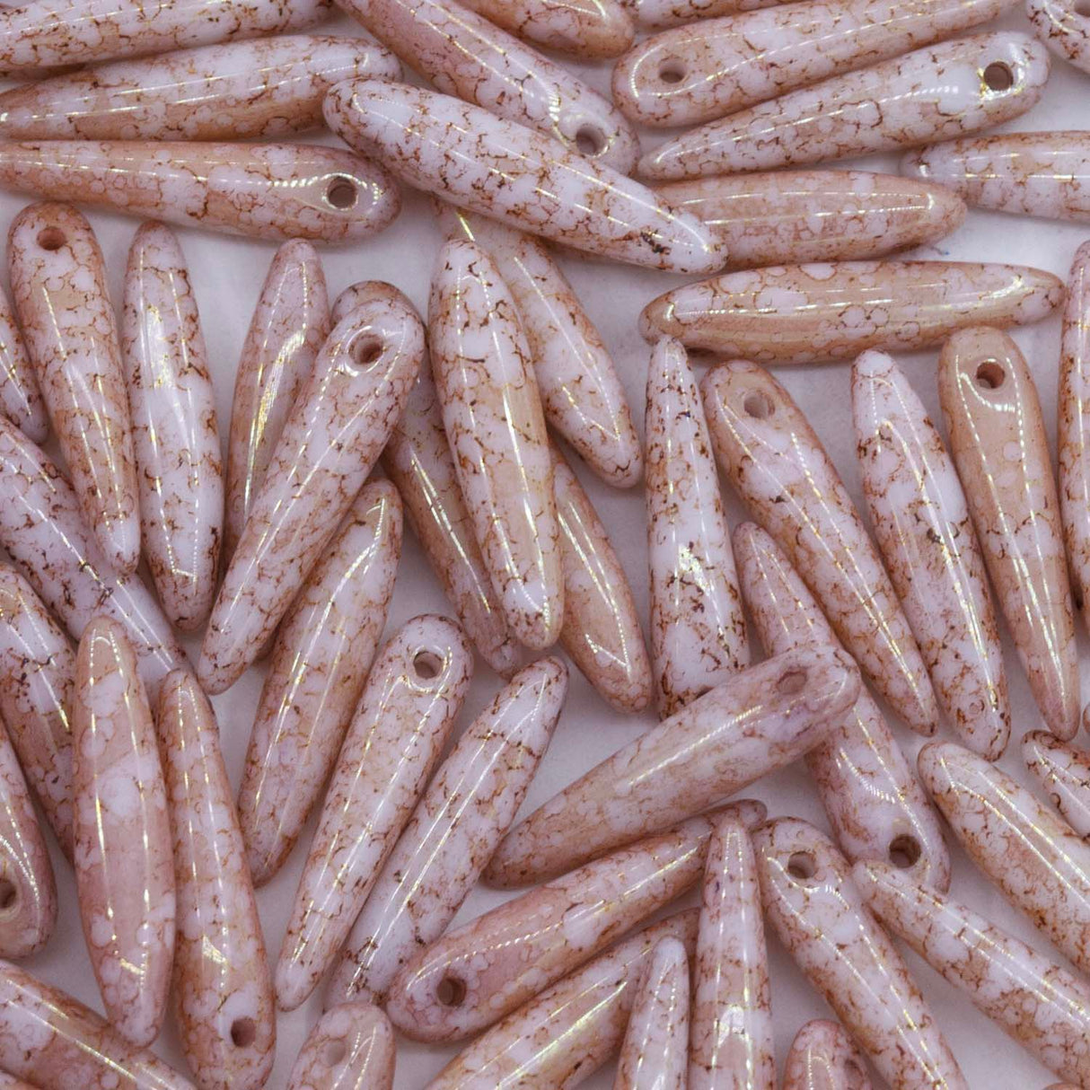 91DP112-92: Preciosa Ornela 5x16mm White Chalk Red Terracota Thorn Beads