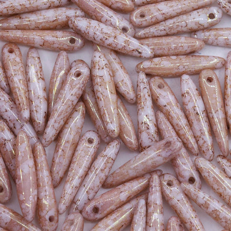 91DP112-92: Preciosa Ornela 5x16mm White Chalk Red Terracota Thorn Beads