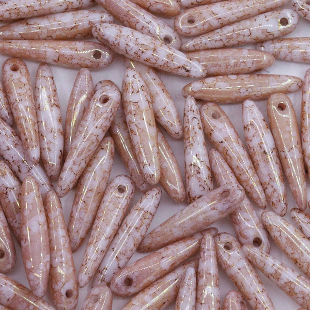 91DP112-92: Preciosa Ornela 5x16mm White Chalk Red Terracota Thorn Beads