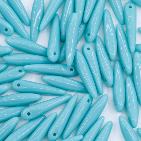 91DP185: Preciosa Ornela 5x16mm Turquoise Green Opaque Thorn Beads
