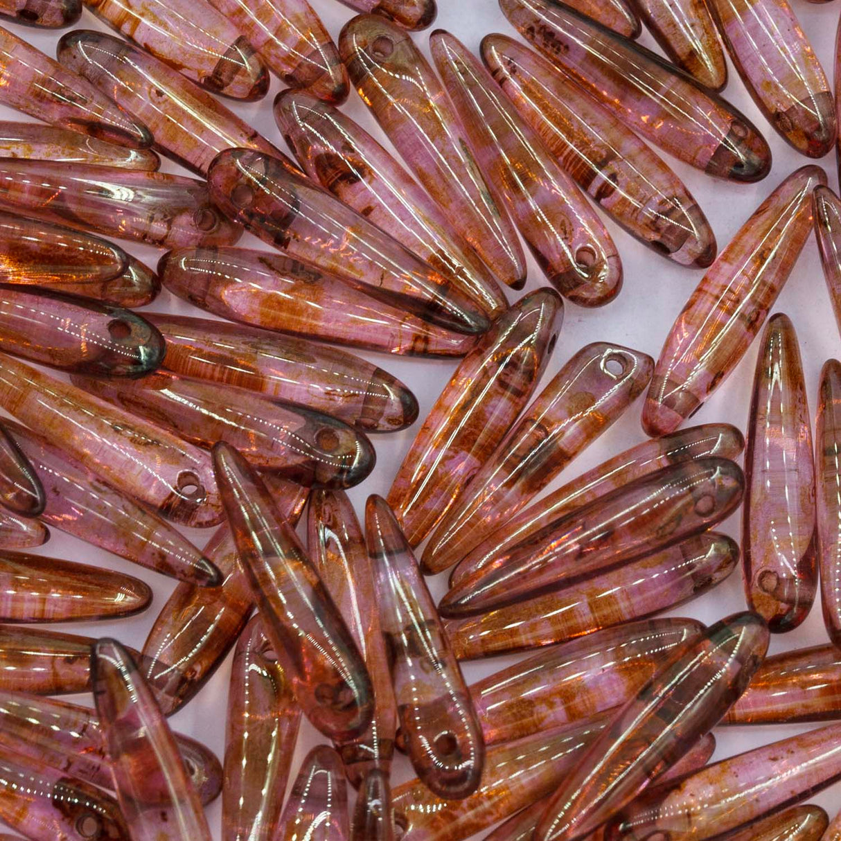 91DP212-53R: Preciosa Ornela 5x16mm Crystal Transparent Picasso Red Thorn Beads