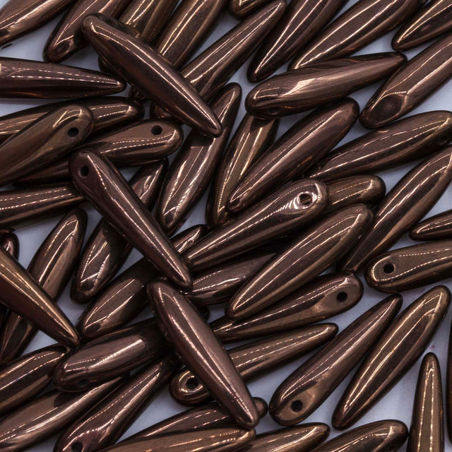 91DP556-C: Preciosa Ornela 5x16mm Jet Black Opaque Bronze Thorn Beads