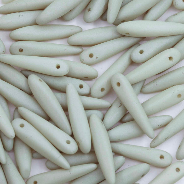91DP605-M: Preciosa Ornela 5x16mm White Alabaster Light Olivine Beige Matt Thorn Beads