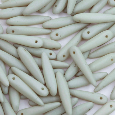 91DP605-M: Preciosa Ornela 5x16mm White Alabaster Light Olivine Beige Matt Thorn Beads