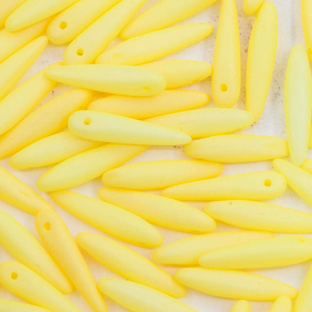 91DP622-M: Preciosa Ornela 5x16mm White Alabaster Yellow Silk Matte Thorn Beads