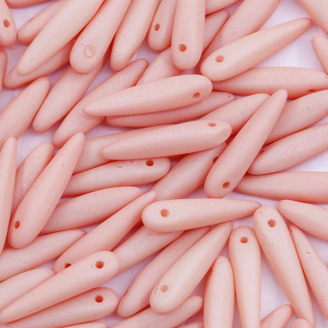 91DP633-M: Preciosa Ornela 5x16mm White Alabaster Light Peach Silk Matt Thorn Beads