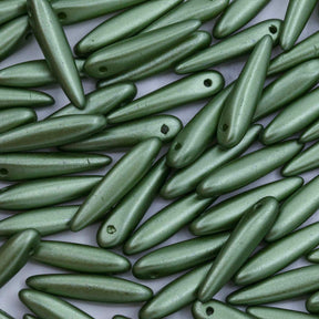 91DP683: Preciosa Ornela 5x16mm White Alabaster Pearl Sage Green Thorn Beads