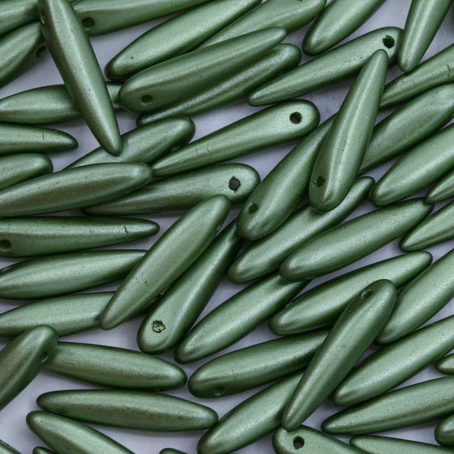 91DP683: Preciosa Ornela 5x16mm White Alabaster Pearl Sage Green Thorn Beads