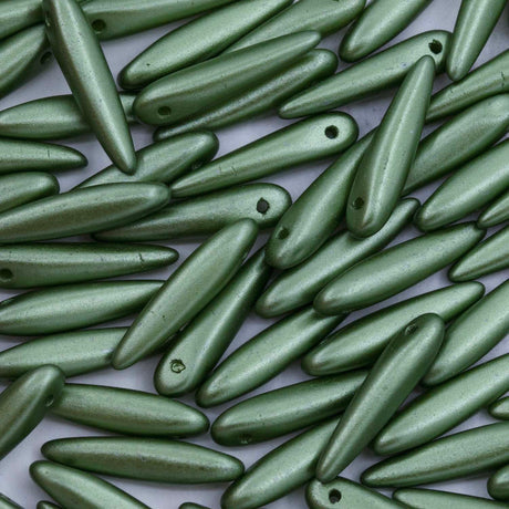 91DP683R: Preciosa Ornela 5x16mm White Alabaster Pearl Sage Green Thorn Beads