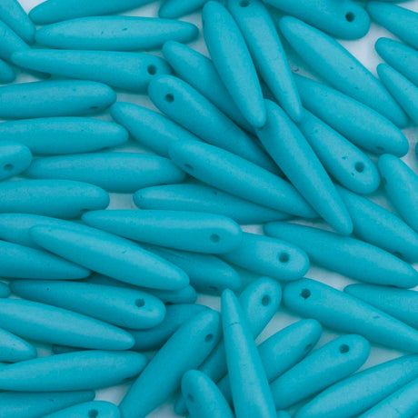 91DP685-M: Preciosa Ornela 5x16mm White Alabaster Turquoise Matt Thorn Beads