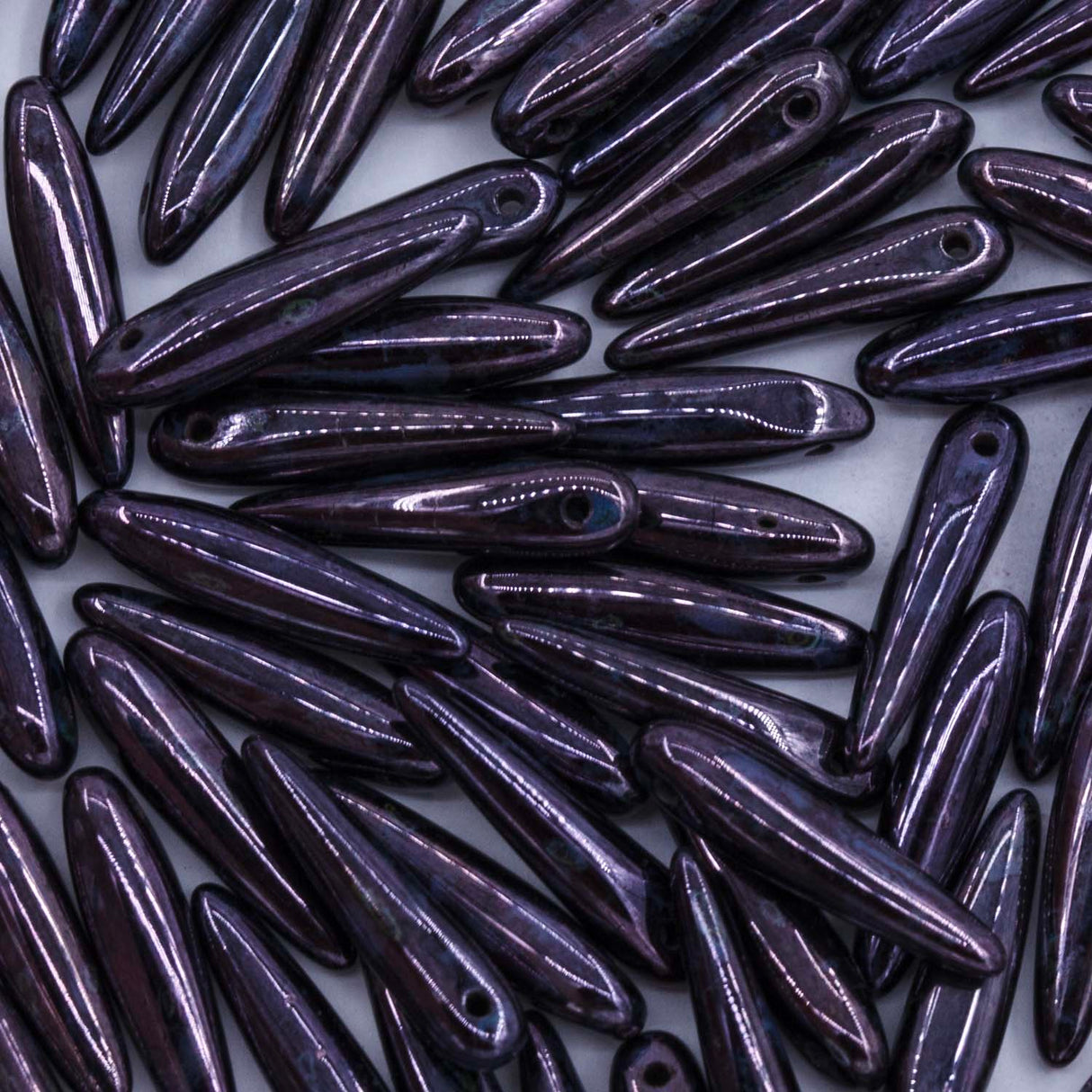 91DP878: Preciosa Ornela 5x16mm Jet Black Opaque Picasso Blue Thorn Beads