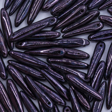 91DP878: Preciosa Ornela 5x16mm Jet Black Opaque Picasso Blue Thorn Beads