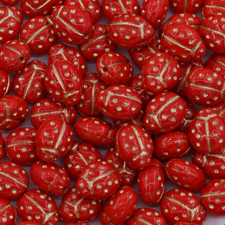 92LB144-G: CZ Ladybug Red Gold Inlay 7x10mm 150Pc