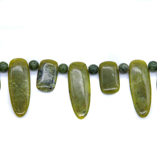 92ST406-NT: Nephrite Jade Dagger Drop 12x22 and13x38mm 15inch Strand