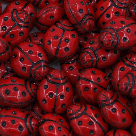 95LB144-BIR: CZ Ladybug Red Black Inlay 11x14mm 25 Pieces