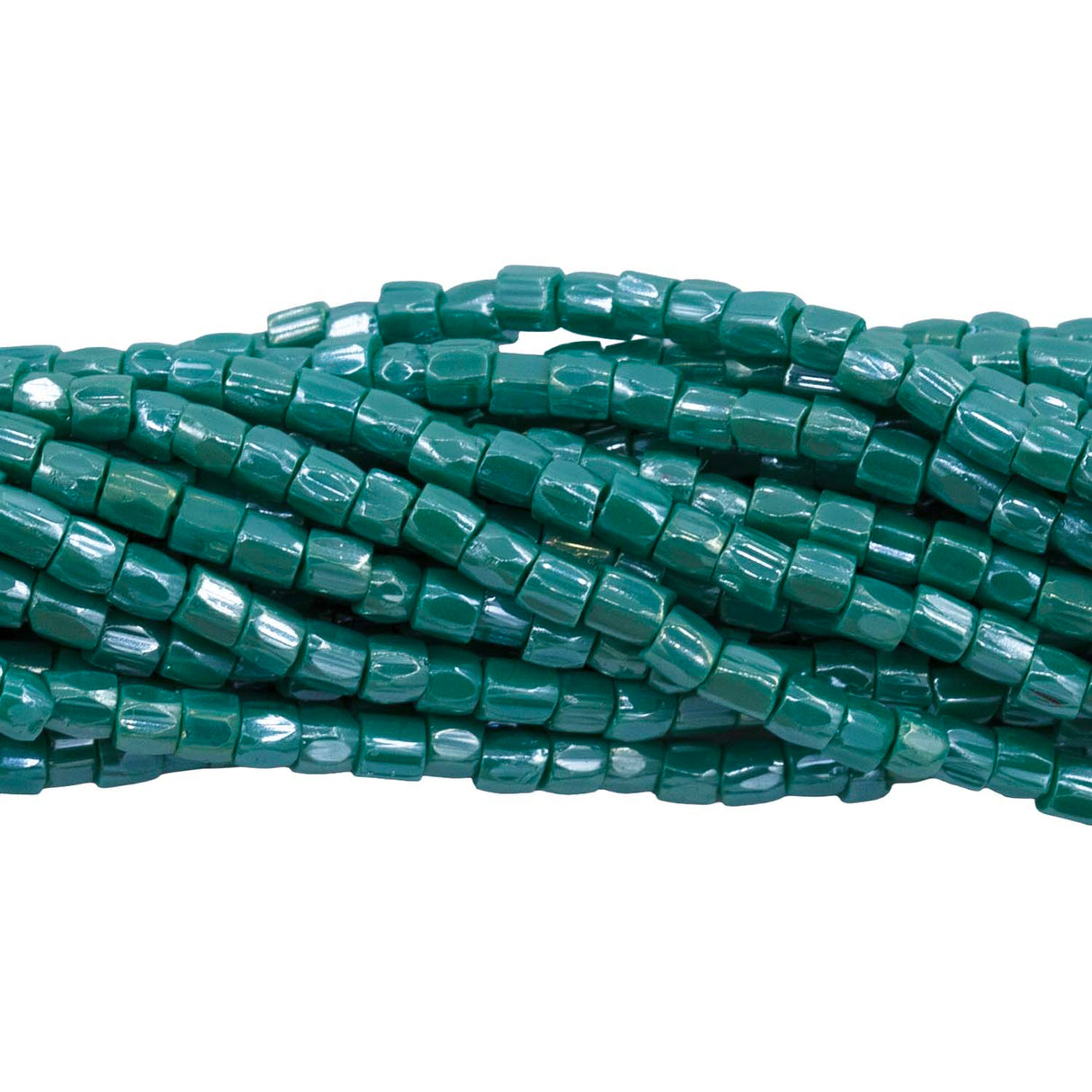 9SC384R: CZ Seed Bead 3-cut Opaque Green Luster 9/0 1 Hank