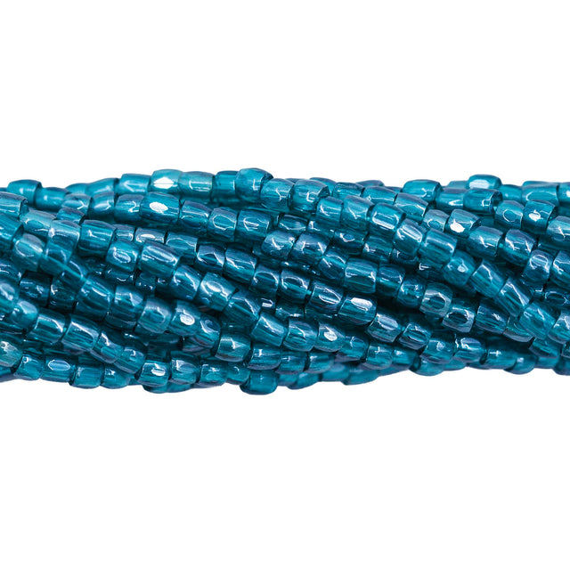 9SC387-TR: CZ Seed Bead 3-cut Trans Dark Emerald Luster 9/0-1HK