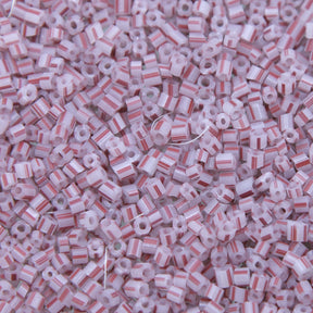9SV100-33: Vintage Venetian Seed Bead Tr White With Red Stripe 9/0