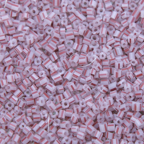 9SV100-33: Vintage Venetian Seed Bead Tr White With Red Stripe 9/0
