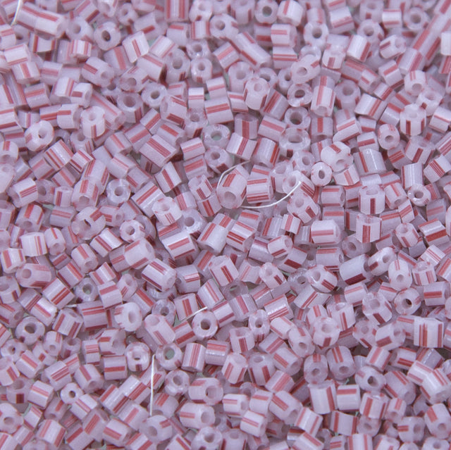 9SV100-33: Vintage Venetian Seed Bead Tr White With Red Stripe 9/0