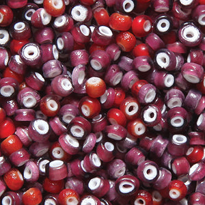 9SV7999-2R: Antique White Heart Red/amethyst Mix 9/0 50 Gram Bag