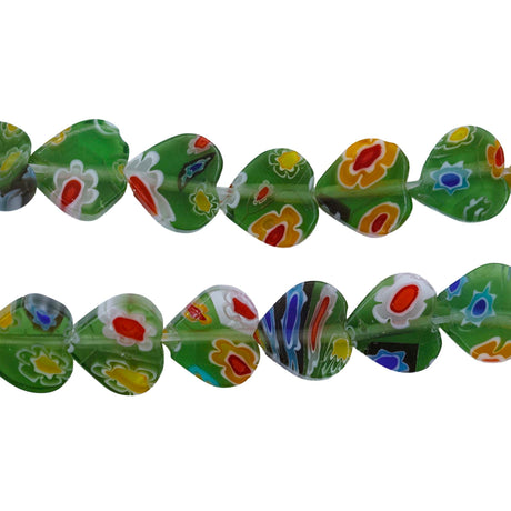 AG999-HT04: Millefiori Glass Bead Flat Olive Green Heart 8mm