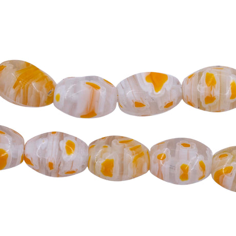 AG999-OV01: Millefiori Glass Bead 6 Side Oval White & Yellow 8x12mm