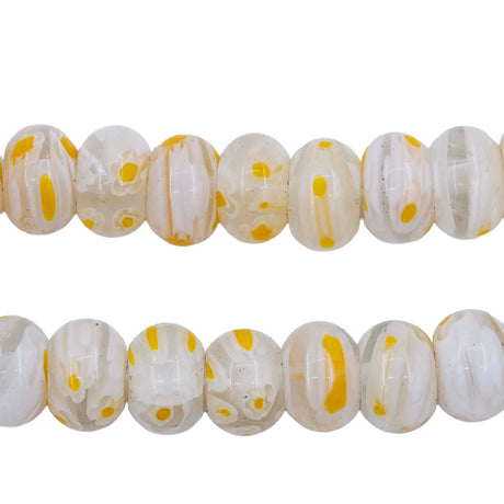 AG999-RD01: Millefiori Glass Bead Thick Rondelle White & Yellow 6x10mm