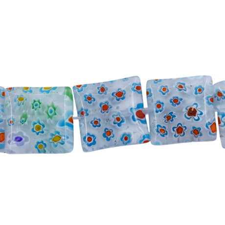 AG999-SQ01: Millefiori Glass Bead Flat Square Blue/Green/Yellow 16mm