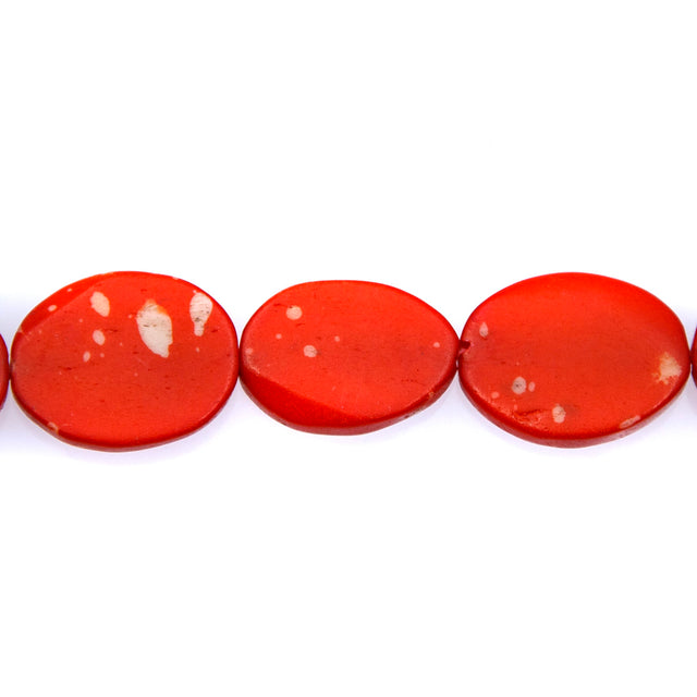 BN100-44: Red Colored Bone Oval 14x19mm 13" String