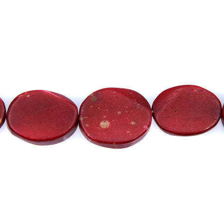 BN100-45: Dark Red Colored Bone Oval 14x19mm 13" String