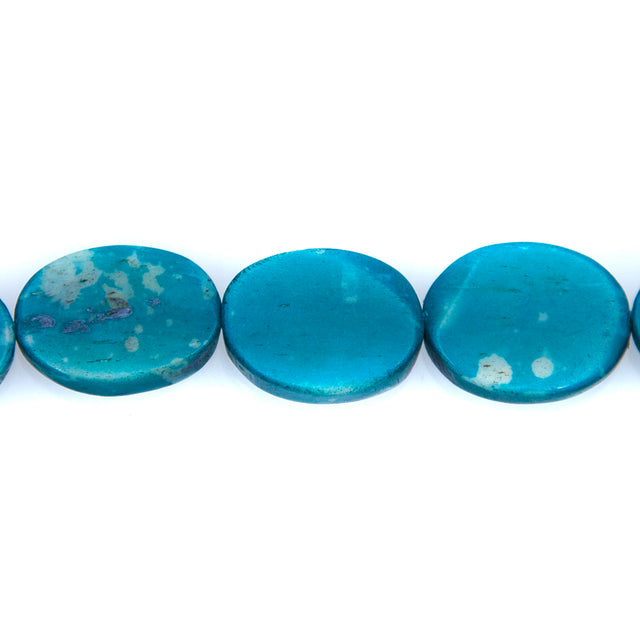 BN100-50: Teal Colored Bone Oval 14x19mm 13" String