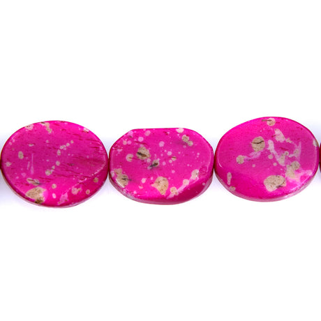 BN100-52: Hot Pink Colored Bone Oval 14x19mm 13" String