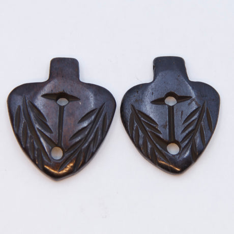 BN380-B: Bone Feather Print Button Brown 28X24mm AVG 10PPK