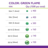 RH525-508FX: China FlatBack Rhinestone Mix Green Flame 1500PPK