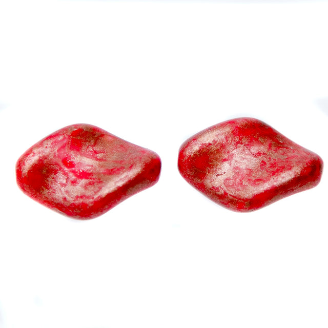 CZ9211-43: Czech Twisted Oval Berry Golden Flake 19x13mm 6 Pieces