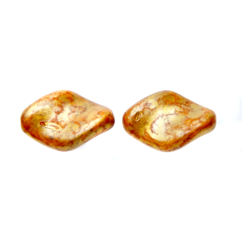 CZ9211-53: Czech Twisted Oval Taupe Golden Flake 19x13mm 6 Pieces