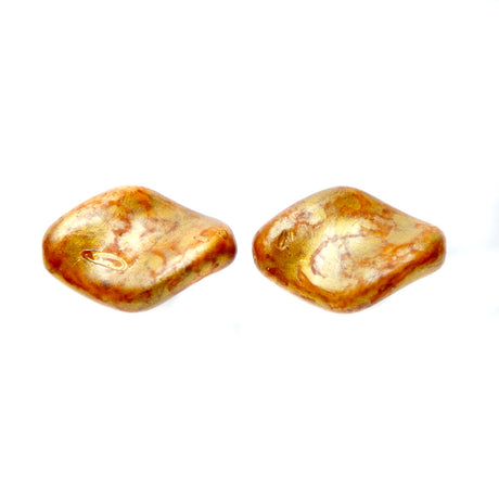 CZ9211-53: Czech Twisted Oval Taupe Golden Flake 19x13mm 6 Pieces