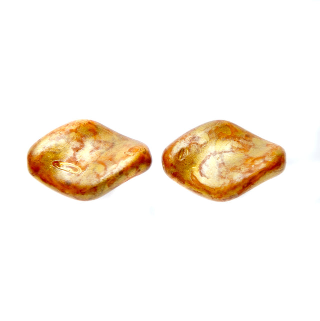 CZ9211-53: Czech Twisted Oval Taupe Golden Flake 19x13mm 6 Pieces