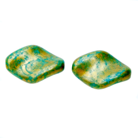 CZ9211-85: Czech Twisted Oval Turq Golden Flake 19x13mm 6 Pieces