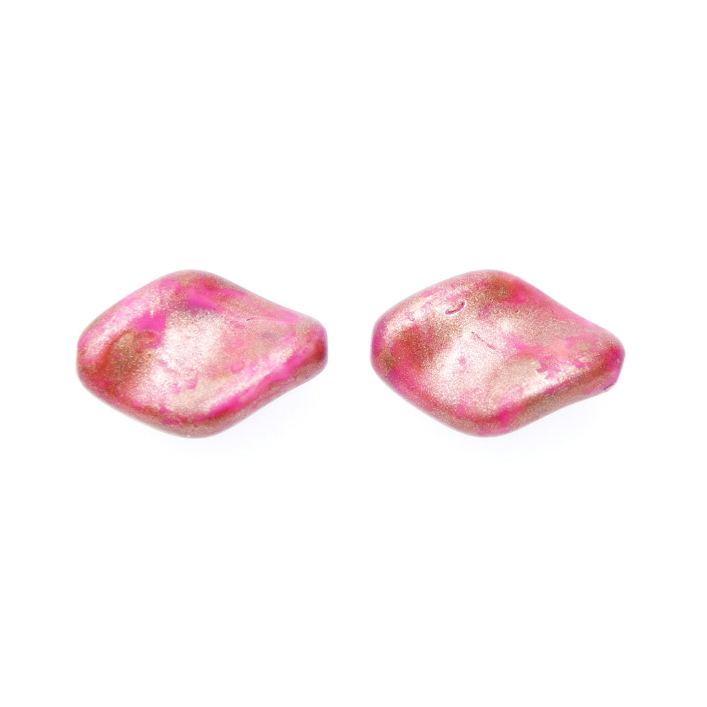 CZ9211-93: Czech Twisted Oval Pink Golden Flake 19x13mm 6 Pieces