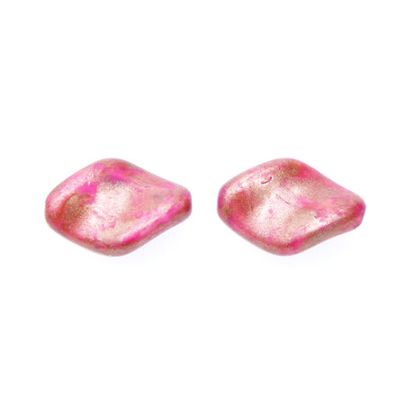 CZ9211-93: Czech Twisted Oval Pink Golden Flake 19x13mm 6 Pieces