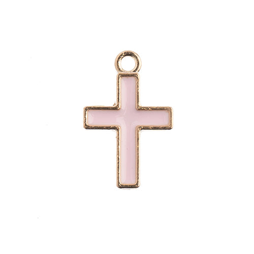 DZ0464-59: Zinc Charm 17x11mm Cross Pink 10PPK